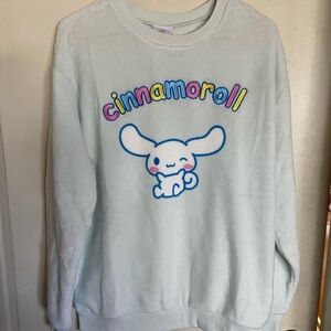 Hybrid Apparel White Sweatshirt with Pastel Embroidered Cinnamoroll Lettering